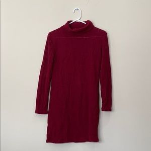 Red long sleeved turtle neck dress